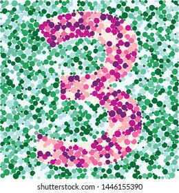 Digit 3 color distributed circles dots illustration