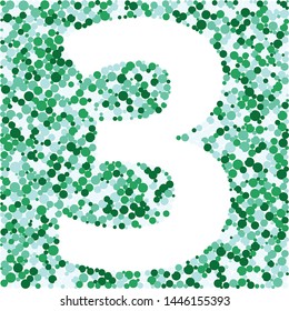 Digit 3 color distributed circles dots illustration