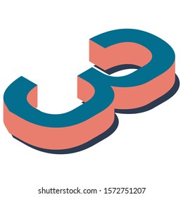 Digit 3 in isometric view. Blue-orange colors.