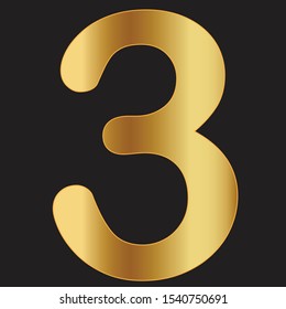 digit 3 symbol sign on a black background in a golden gradient