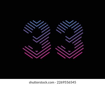 Digit 33 is written with colorful digital lines. Abstract number 33 logo design template. Logo type vector design