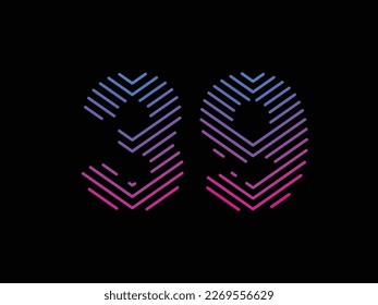 Digit 39 is written with colorful digital lines. Abstract number 39 logo design template. Logo type vector design