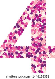 Digit 4 color distributed circles dots illustration