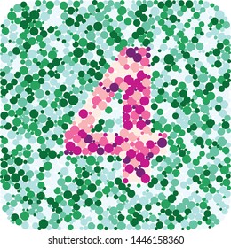 Digit 4 color distributed circles dots illustration