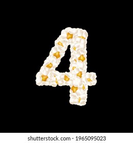 The digit 4 made up of airy popcorn. Vector illustration.