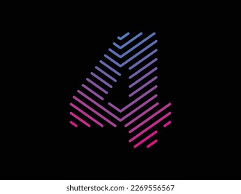 Digit 4 is written with colorful digital lines. Abstract number 4 logo design template. Logo type vector design