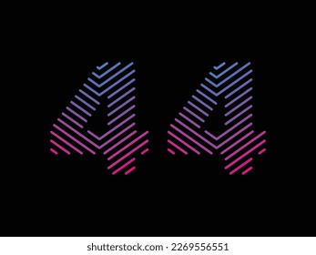 Digit 44 is written with colorful digital lines. Abstract number 44 logo design template. Logo type vector design