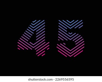 Digit 45 is written with colorful digital lines. Abstract number 45 logo design template. Logo type vector design