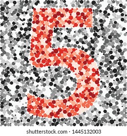 Digit 5 color distributed circles dots illustration