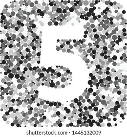 Digit 5 color distributed circles dots illustration