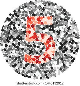 Digit 5 color distributed circles dots illustration