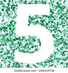 Digit 5 color distributed circles dots illustration