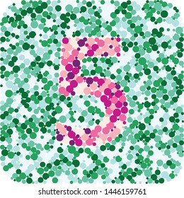 Digit 5 color distributed circles dots illustration