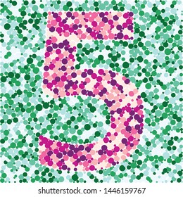 Digit 5 color distributed circles dots illustration