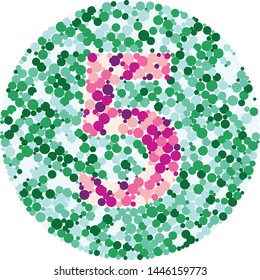 Digit 5 color distributed circles dots illustration
