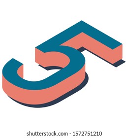 Digit 5 in isometric view. Blue-orange colors.