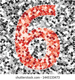 Digit 6 color distributed circles dots illustration