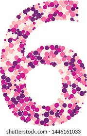 Digit 6 color distributed circles dots illustration
