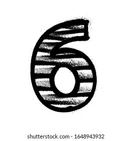Digit 6. Graffiti alphabet with spray lines and overspray. Vector illustration
