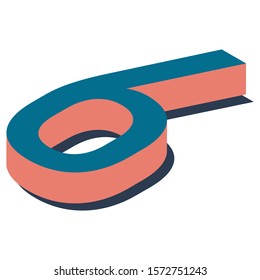 Digit 6 in isometric view. Blue-orange colors.