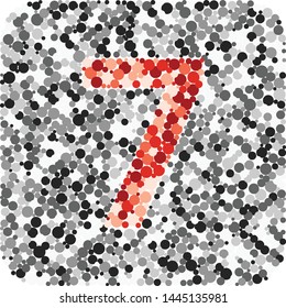 Digit 7 color distributed circles dots illustration
