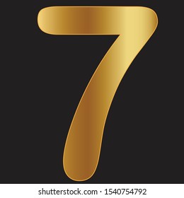 digit 7 symbol sign on a black background in a golden gradient