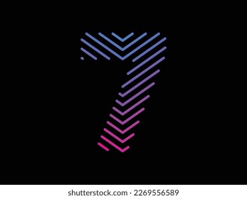 Ziffer 7 ist mit farbenfrohen digitalen Linien geschrieben. Abstrakte Design-Vorlage für das Logo der Nummer 7. Logo-Typ-Vektordesign