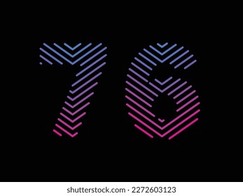 Digit 76 is written with colorful digital lines. Abstract digit 76 logo design template. Logo type vector design