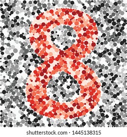 Digit 8 color distributed circles dots illustration