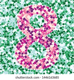 Digit 8 color distributed circles dots illustration