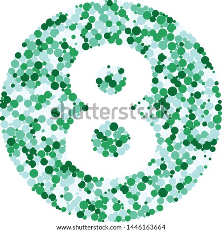 Digit 8 color distributed circles dots illustration