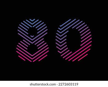 Digit 80 is written with colorful digital lines. Abstract digit 80 logo design template. Logo type vector design