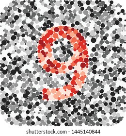 Digit 9 color distributed circles dots illustration