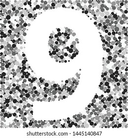 Digit 9 color distributed circles dots illustration