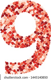 Digit 9 color distributed circles dots illustration