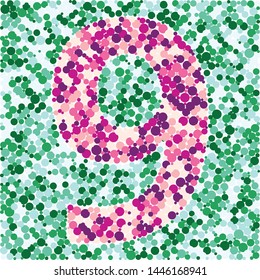 Digit 9 color distributed circles dots illustration
