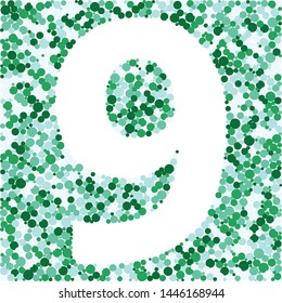 Digit 9 color distributed circles dots illustration