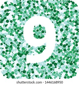 Digit 9 color distributed circles dots illustration