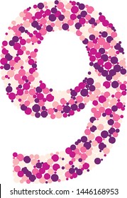Digit 9 color distributed circles dots illustration
