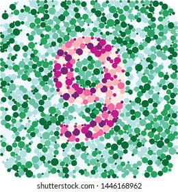 Digit 9 color distributed circles dots illustration