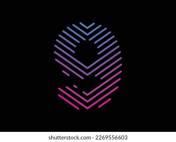 Digit 9 is written with colorful digital lines. Abstract number 9 logo design template. Logo type vector design