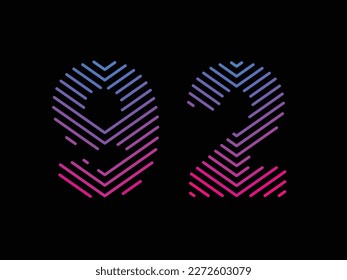 Digit 92 is written with colorful digital lines. Abstract digit 92 logo design template. Logo type vector design