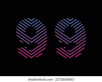 El dígito 99 está escrito con líneas digitales coloridas. Plantilla de diseño del logotipo del dígito abstracto 99. Diseño vectorial de tipo de logotipo