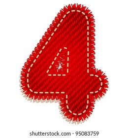 Digit four from red textile alphabet