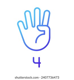 Digit four sign in ASL pixel perfect gradient linear vector icon. Nonverbal communication performing. Modality. Thin line color symbol. Modern style pictogram. Vector isolated outline drawing