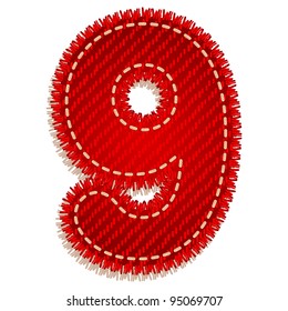 Digit nine from red textile alphabet