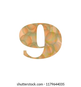 Digit Nine Textured With Colorful Transparent Bubbles Isolated on White. Original Vector Illustration