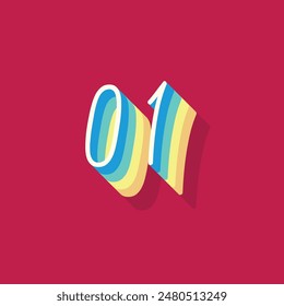 Digit or number 01, 3D  shadow Digit, Typography minimal design.