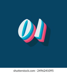 Digit or number 01, 3D  shadow Digit, Typography minimal design.
