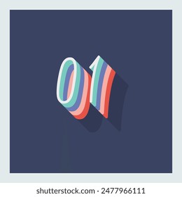Dígito o número 1, Dígito de sombra 3D, Tipografía diseño mínimo.
